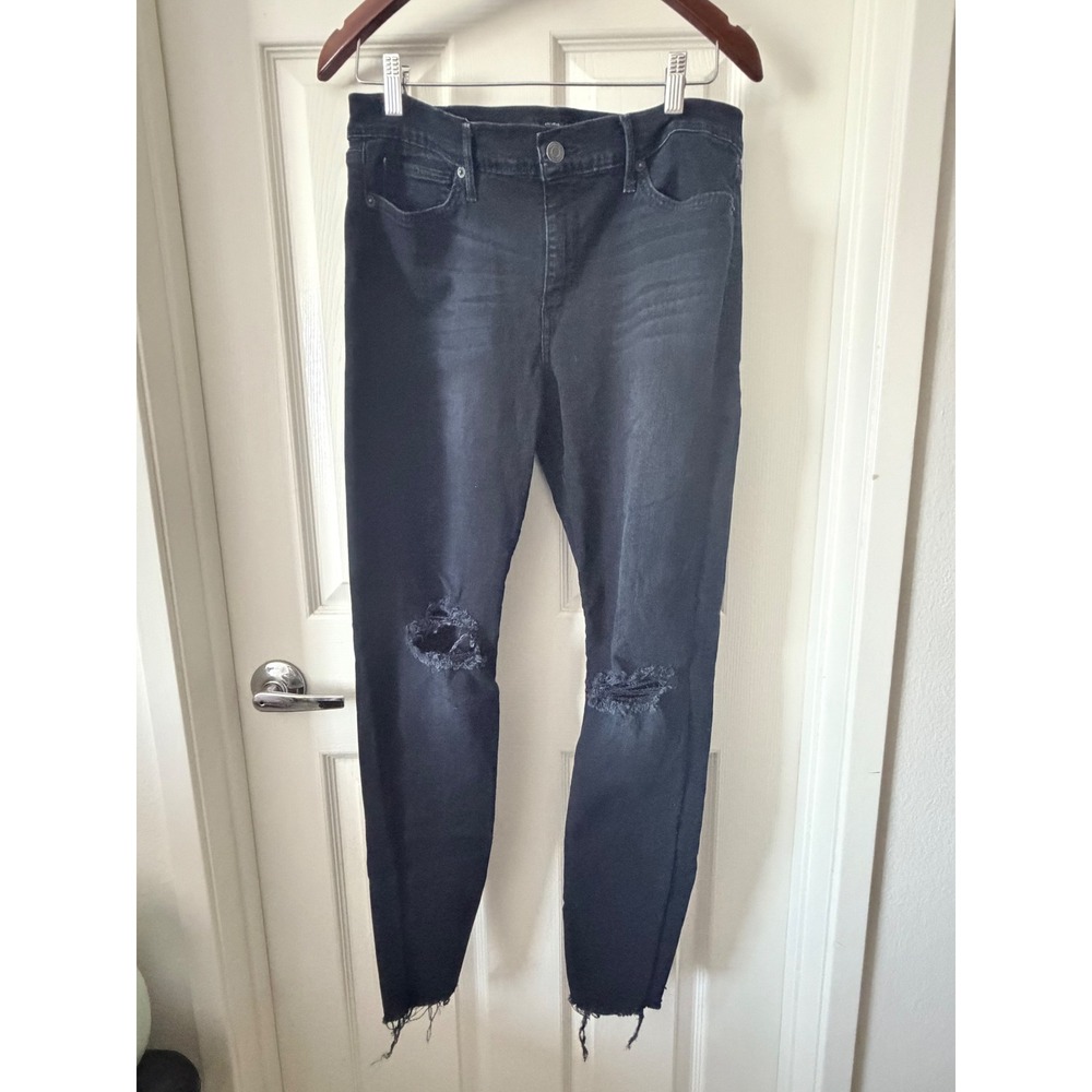 Lucky Brand Brooke Legging Black Distressed Skinny Jeans Raw Hem Size 12 31